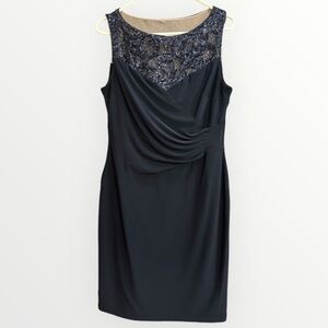LAUREN Ralph Lauren Navy Sequin Illusion Ruched Dress